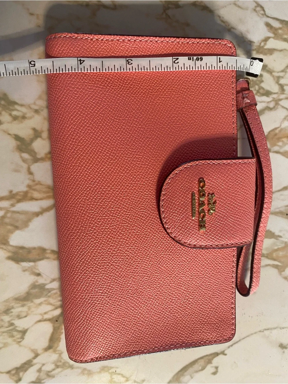 Coach Coral Pink Textured Leather Wristlet Wallet